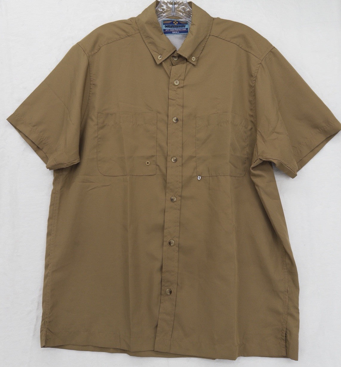X Caster Shirt Small Brown Short Sleeve Button Up Mens XCaster Fishing UPF