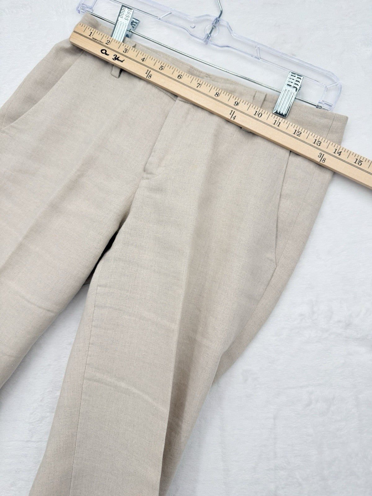 Uniqlo 100% Linen Pants Womens 2 Cropped Beige Tapered Crop Mid Rise Minimalist