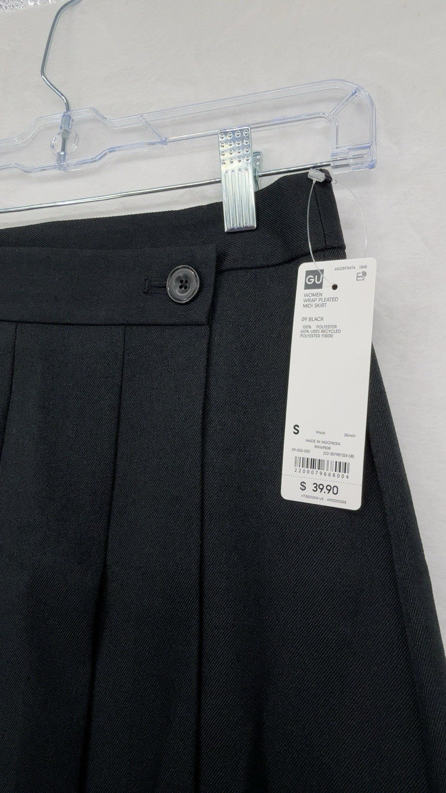 GU Wrap Pleated Midi Skirt Small Women Black Uniqlo Dark Academia New NWT