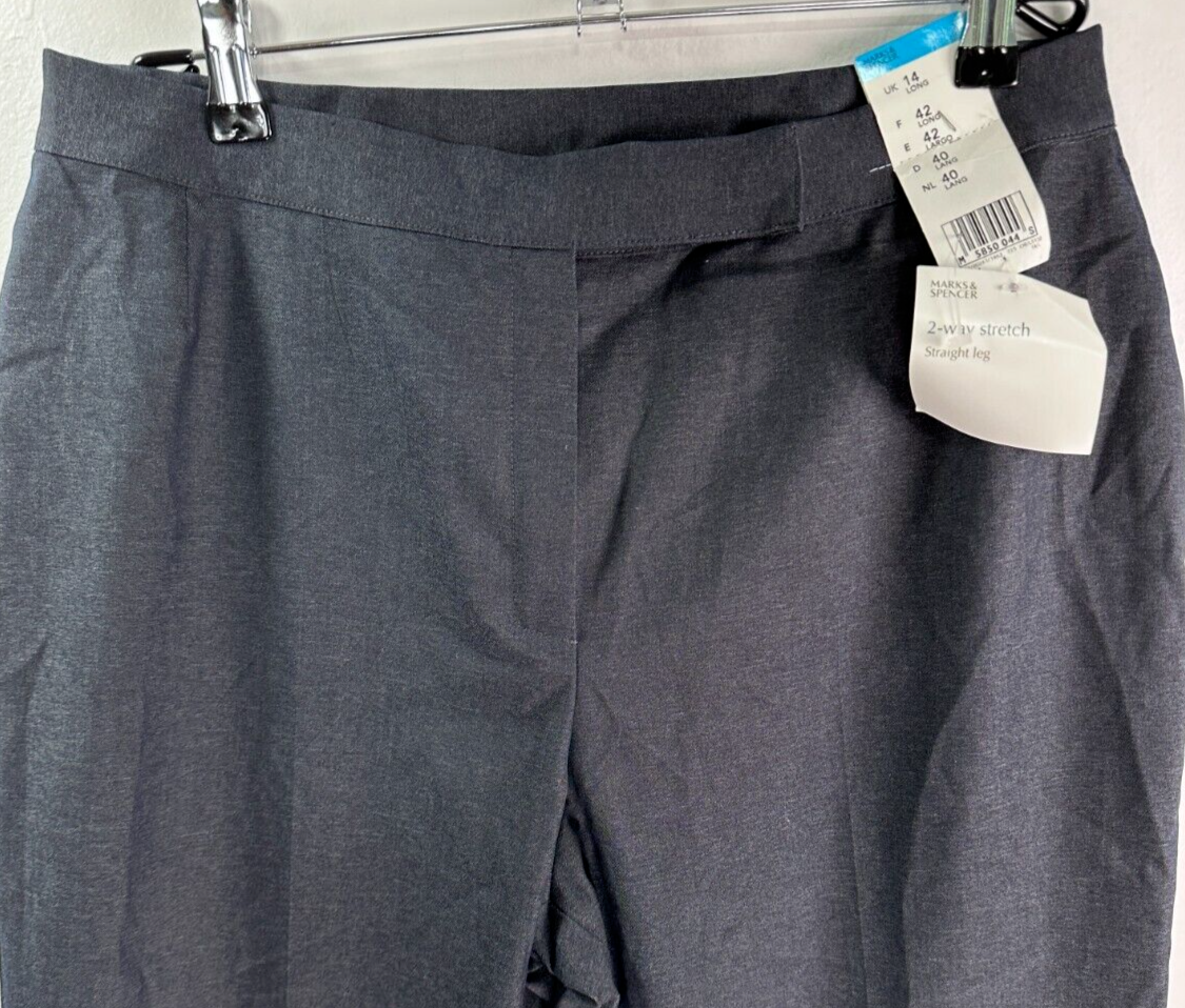 NWT Marks and Spencer Pants Gray Straight Leg Stretch UK 14 US 10 Long Womens