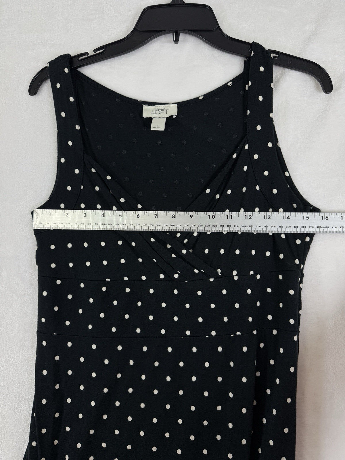 Ann Taylor LOFT Dress 6 Black White Polka Dot Jersey Knit Womens