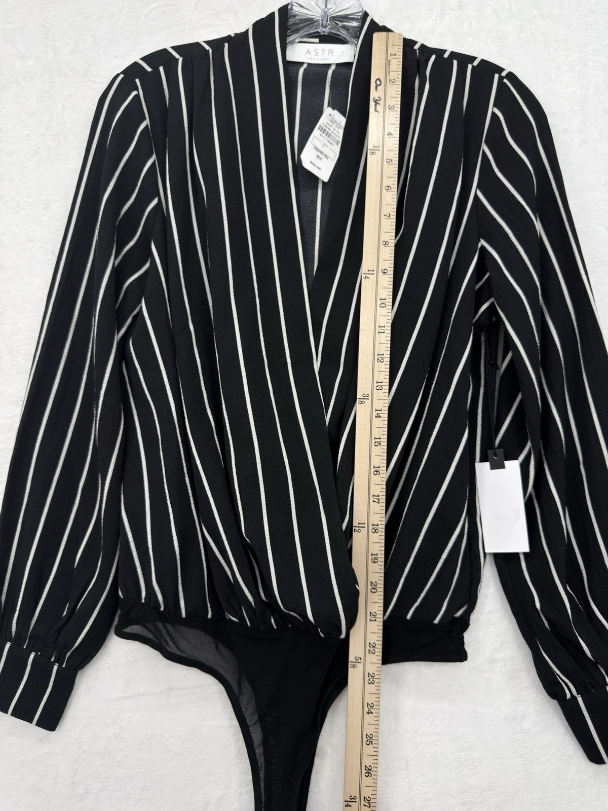 ASTR The Label Top Small Long Sleeve Bodysuit Faux Wrap Black Blouse Women New N