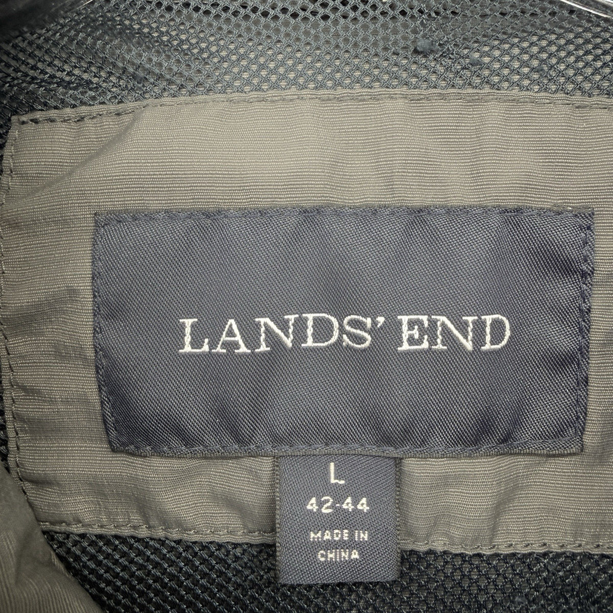 Lands End Jacket Large Mens Gray Lightweight Mesh Lined Full Zip Nylon Hooded