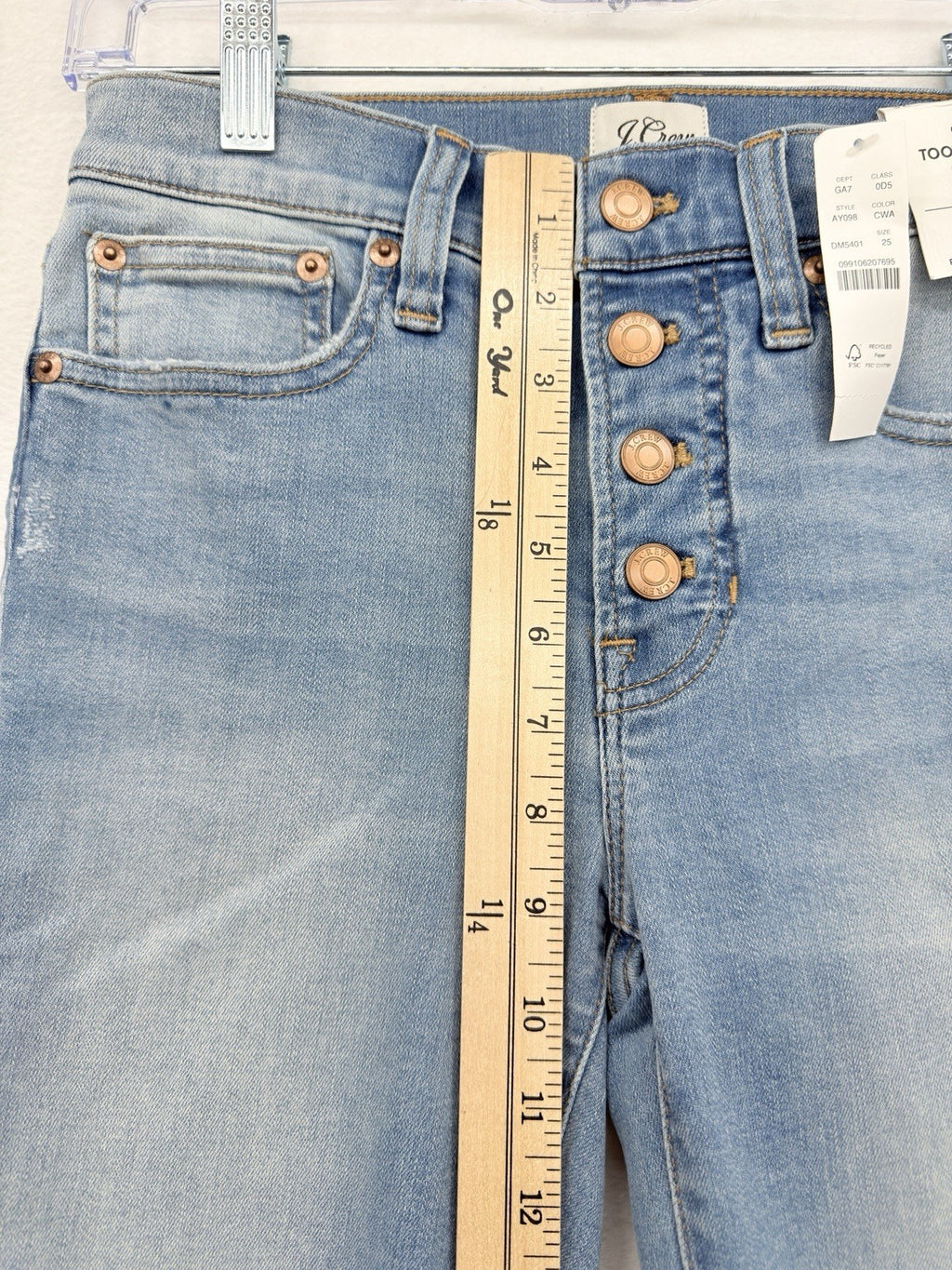 J Crew Toothpick Jeans 25 Womens Blue 9” Rise Button Fly Denim New NWT