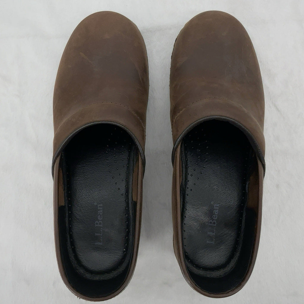 LL Bean Professional Comfort Clogs 39 Brown Oiled Leather Slip On Shoes Womens