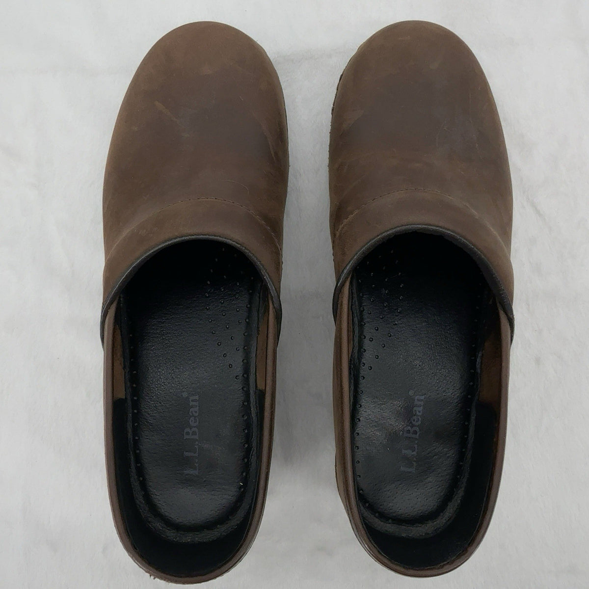 LL Bean Professional Comfort Clogs 39 Brown Oiled Leather Slip On Shoes Womens