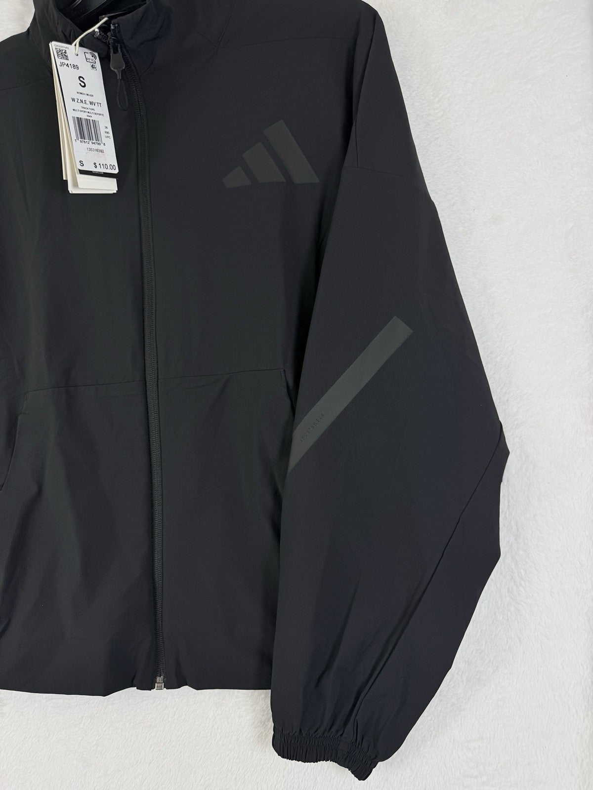 adidas Womens ZNE Woven Bomber Jacket Small Black Track Full Zip NWT New