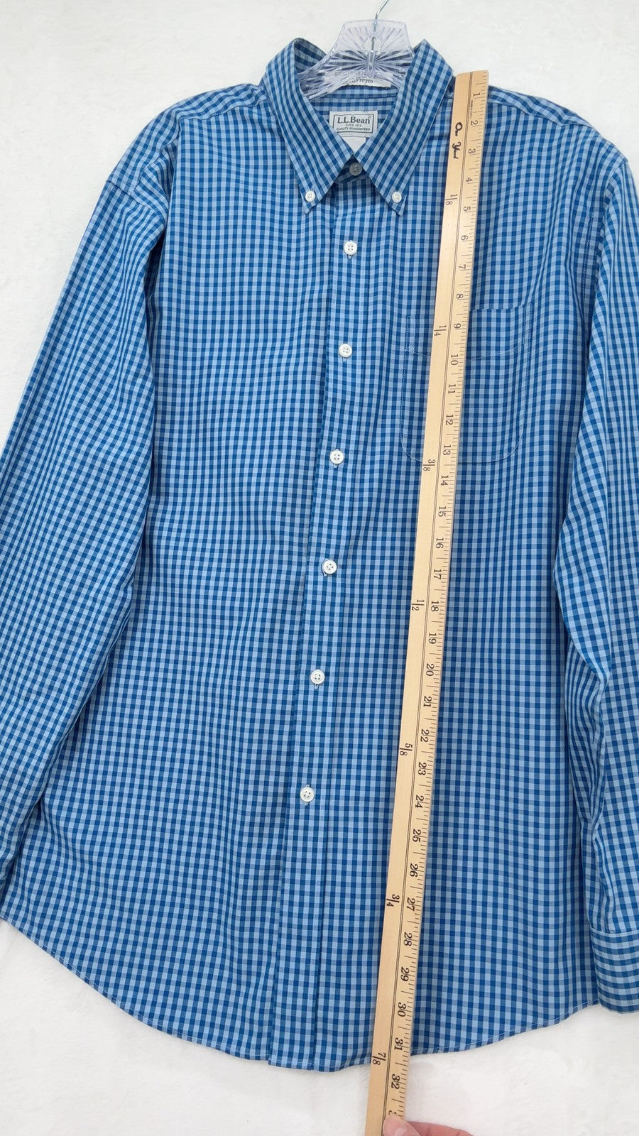 LL Bean Shirt Large Slightly Fitted Button Down Mens Blue Gingham Long Sleeve