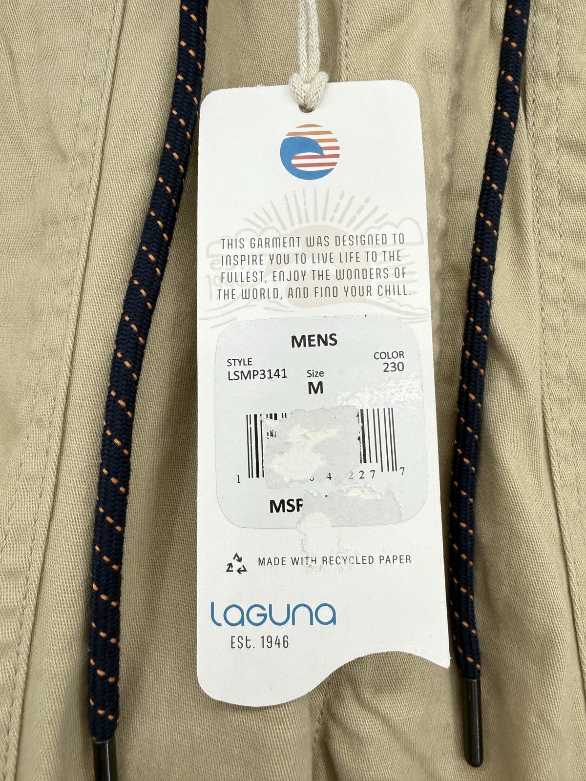 Laguna Joggers Pants Medium Mens Tan Beige Pull On Stretch Twill New NWT