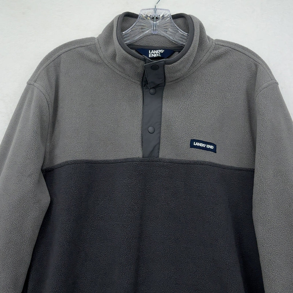 Lands End Fleece Snap Pullover Large Mens Gray