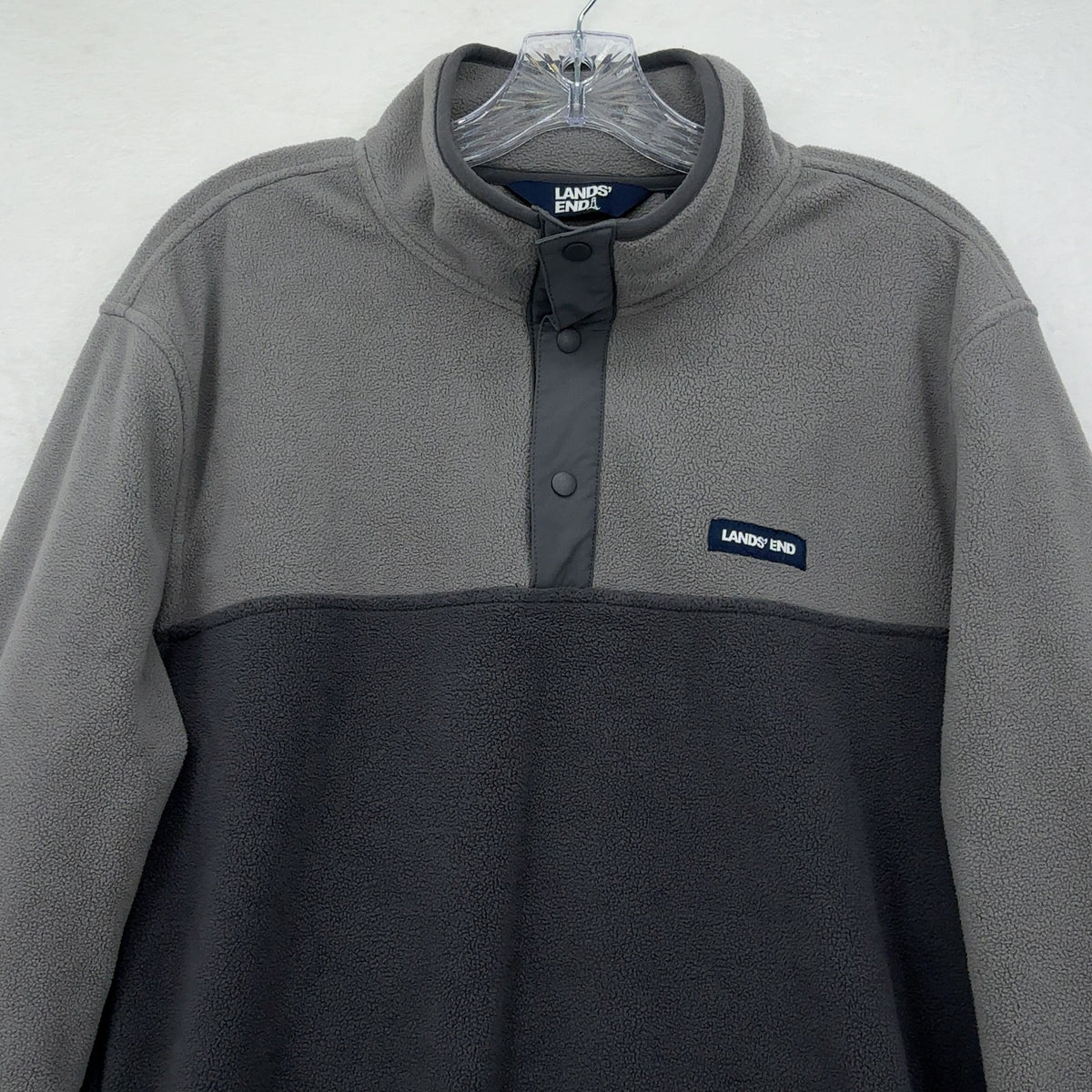 Lands End Fleece Snap Pullover Large Mens Gray