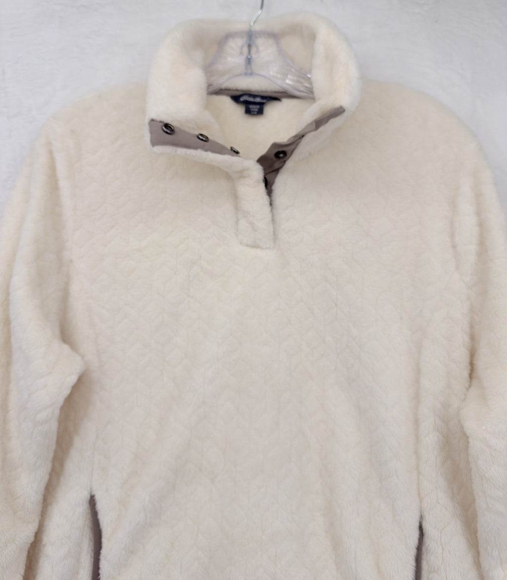 Eddie Bauer Women's Large Sherpa Fleece Pullover Ivory Cream Top Sweatshirt