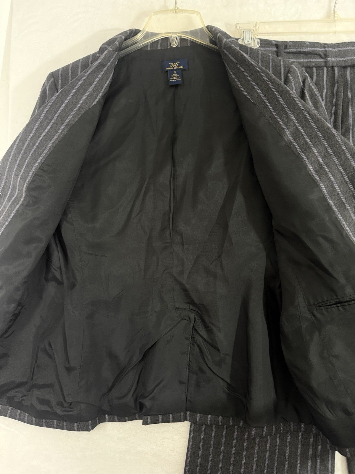 Brooks Brothers 346 Blazer 14 Womens Jacket Gray Pinstriped 100% Wool 2 Button