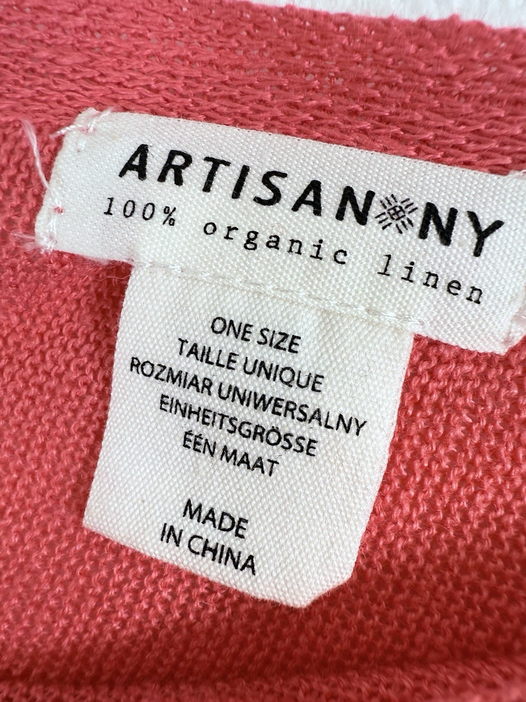Artisan NY Linen Sweater Poncho Ruana Cape 100% Organic Linen Melon Pink Womens
