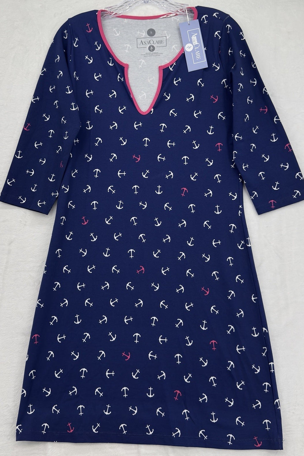 Ana Claire Dress Small Knit Navy Blue Nautical Anchor Clare Women New NWT