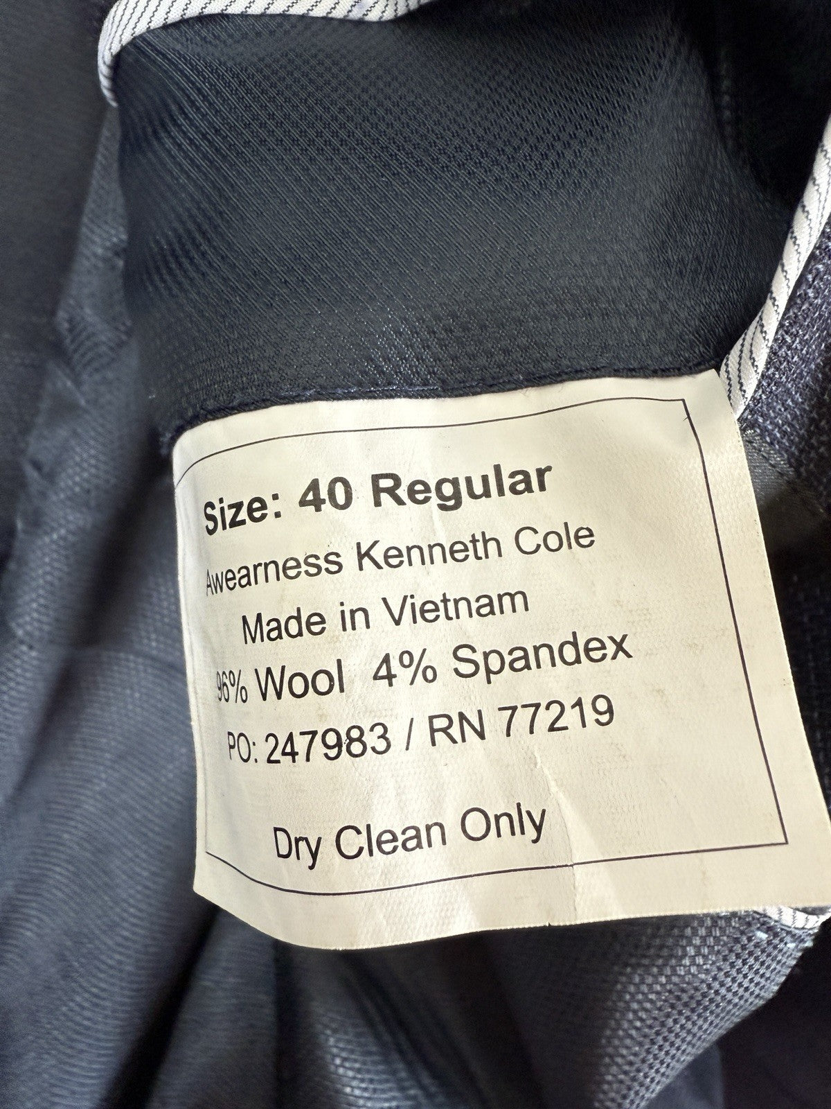 Awareness Kenneth Cole Blazer 40R Blue Suit Jacket Sport Coat Wool Blend Men