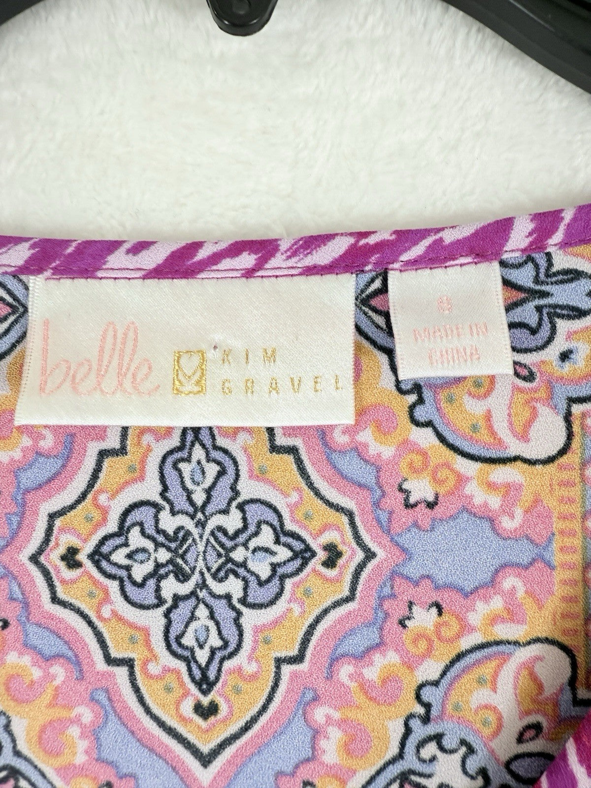 Belle Kim Gravel Top Small Tunic Pink 3:4 Sleeve Womens Blouse Tops V Neck