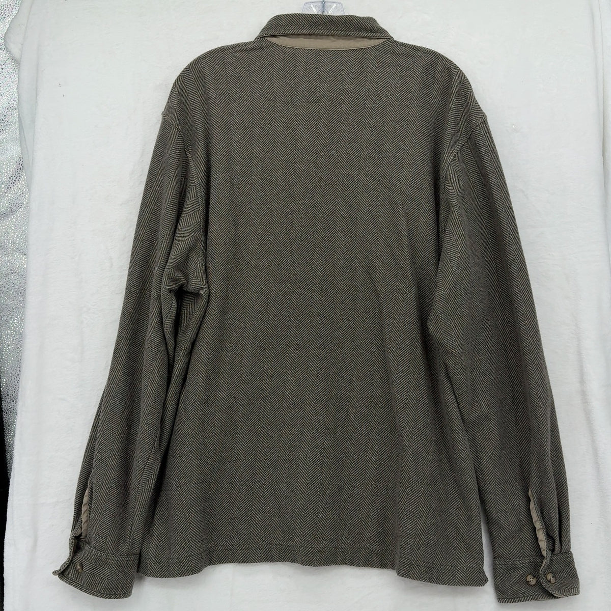 LL Bean Long Sleeve Polo Shirt Large Mens Brown Pullover Herringbone