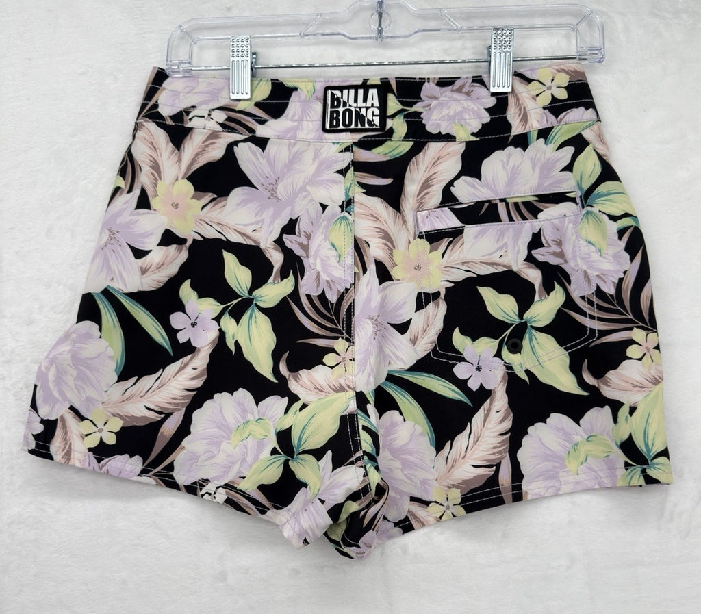 Billabong Womens Board Shorts Medium Black Floral Shadow Tropic Swim Bottoms New
