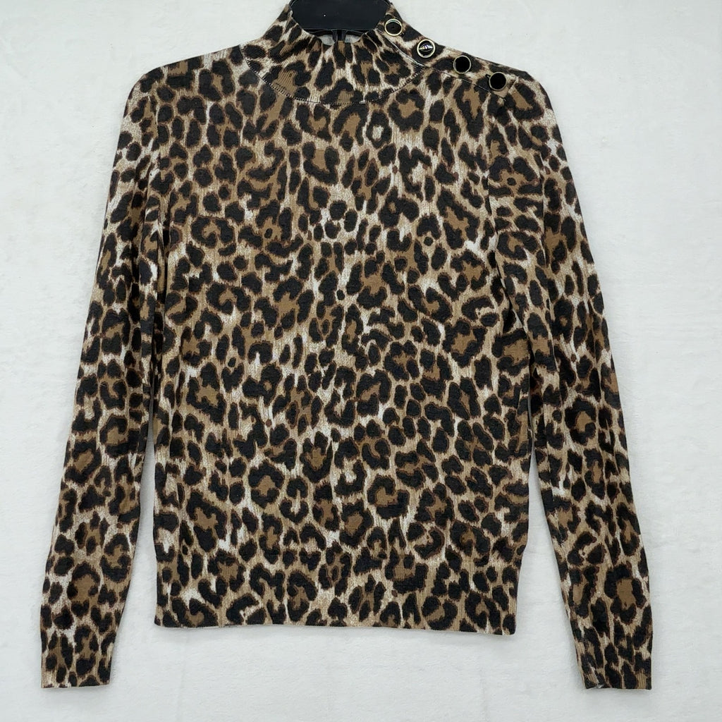 J Crew Silk Blend Sweater XS Womens Leopard Print Top Long Sleeve