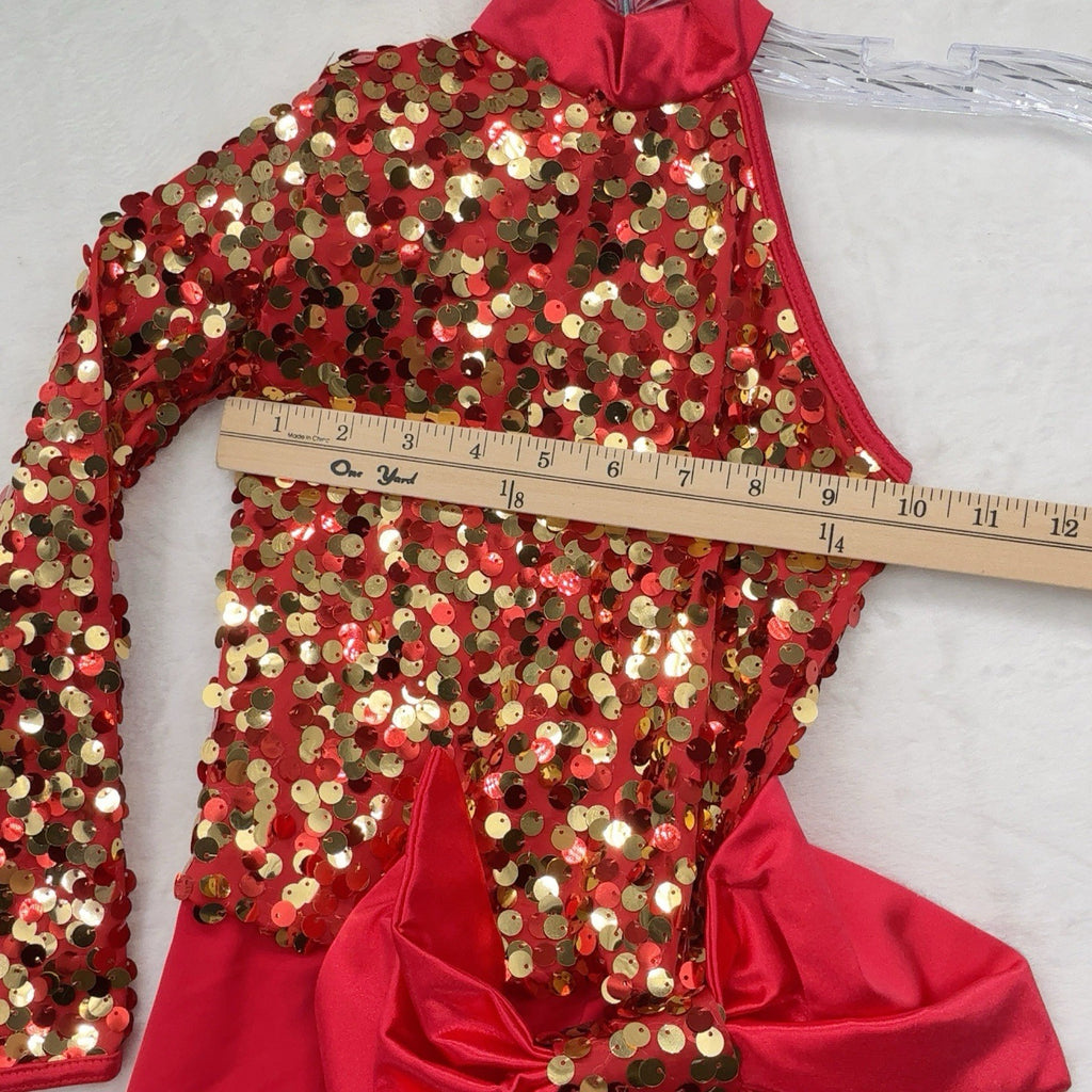 Weissman Girls Small SC Red Bright Lights Asymmetrical Biketard Dance Sequined