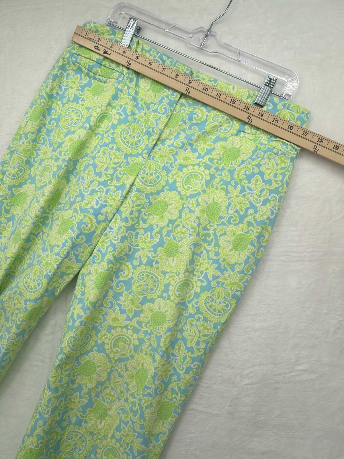 Talbots Perfect Crop Pants 12 Curvy Green Blue Print Womens Cotton Stretch