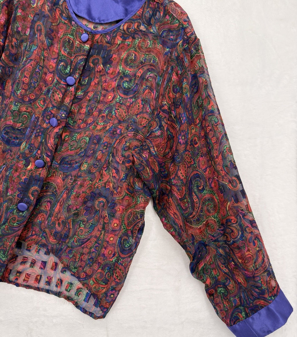 Vintage Victoria's Secret Gold Label Large Purple Paisley Sheer Top 80s Pajama