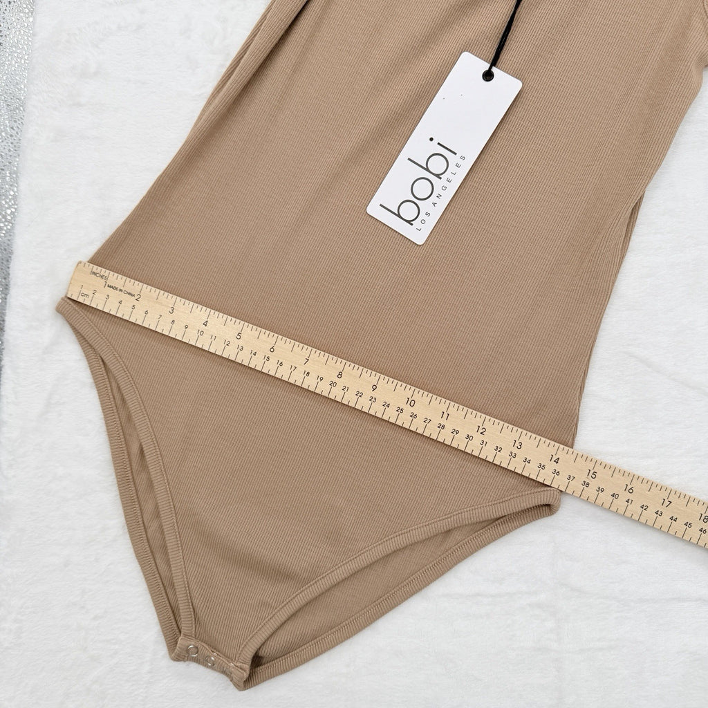 Bobi Los Angeles Bodysuit Medium Beige Ribbed Tank Top Womens New NWT