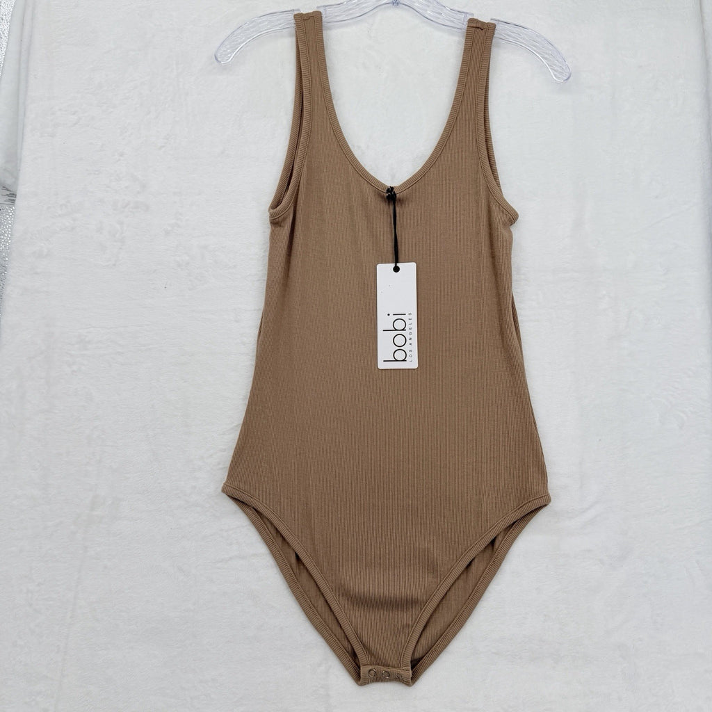Bobi Los Angeles Bodysuit Medium Beige Ribbed Tank Top Womens New NWT