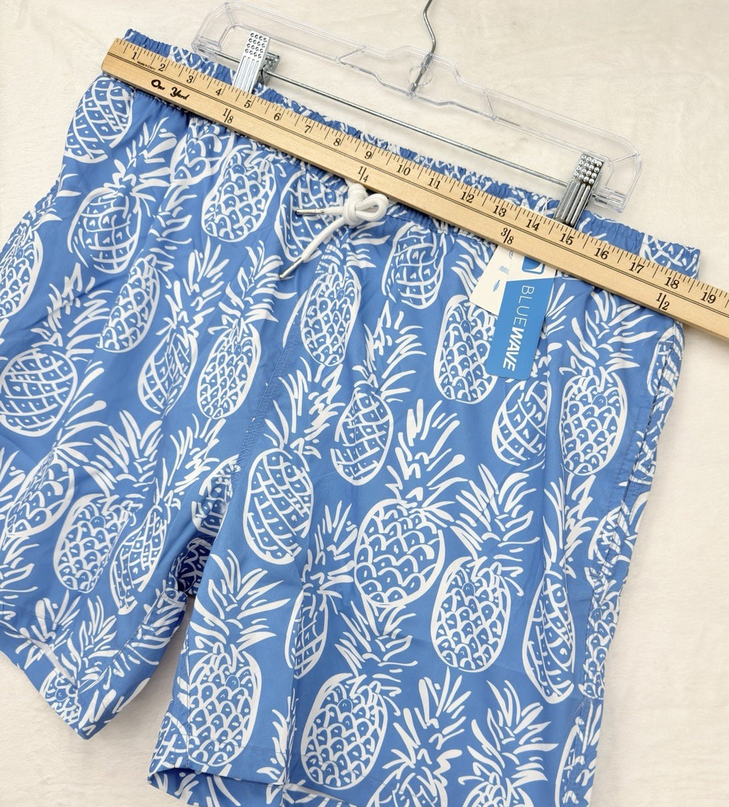 Blue Wave Swim Trunks XXL Mens Blue Pineapple Swimsuit Mesh Lined 6” New NWT