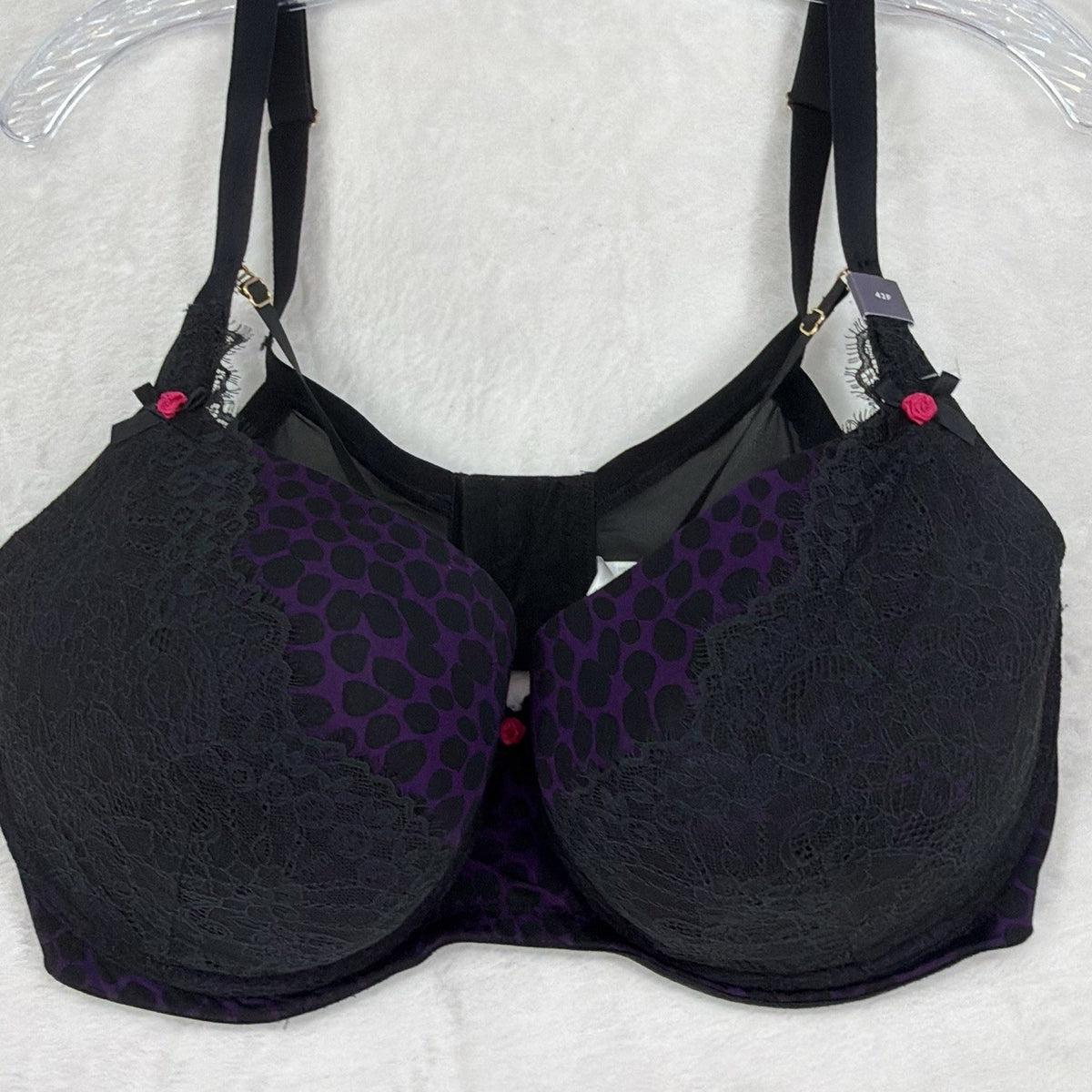 Cacique Bra 42F Boost Balconette Black Purple Strappy Lane Bryant New NWT