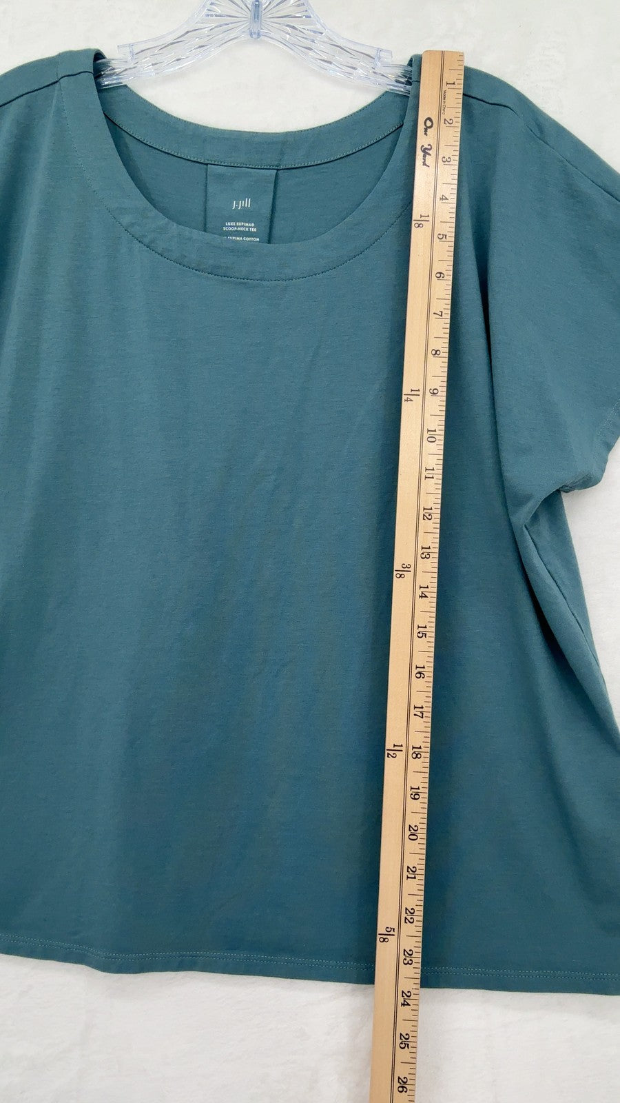 J Jill Top Luxe Supima Scoop Neck Tee Large Petite Womens Blue Short Sleeve