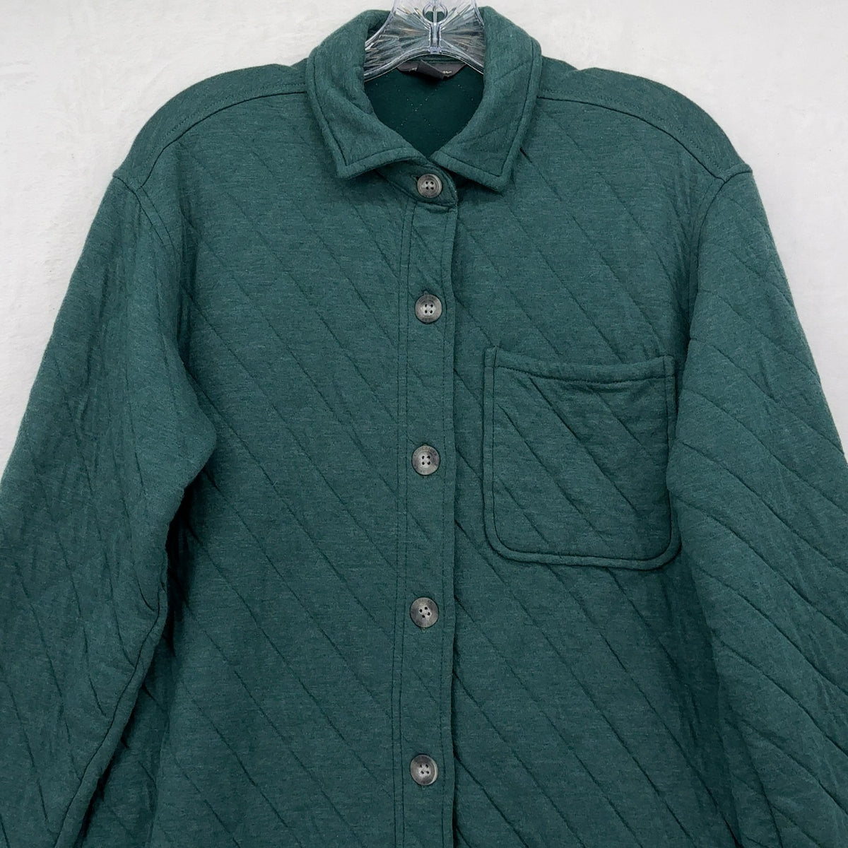 Eddie Bauer Quilted Shirt Jacket XS Womens Green Shacket Button Down