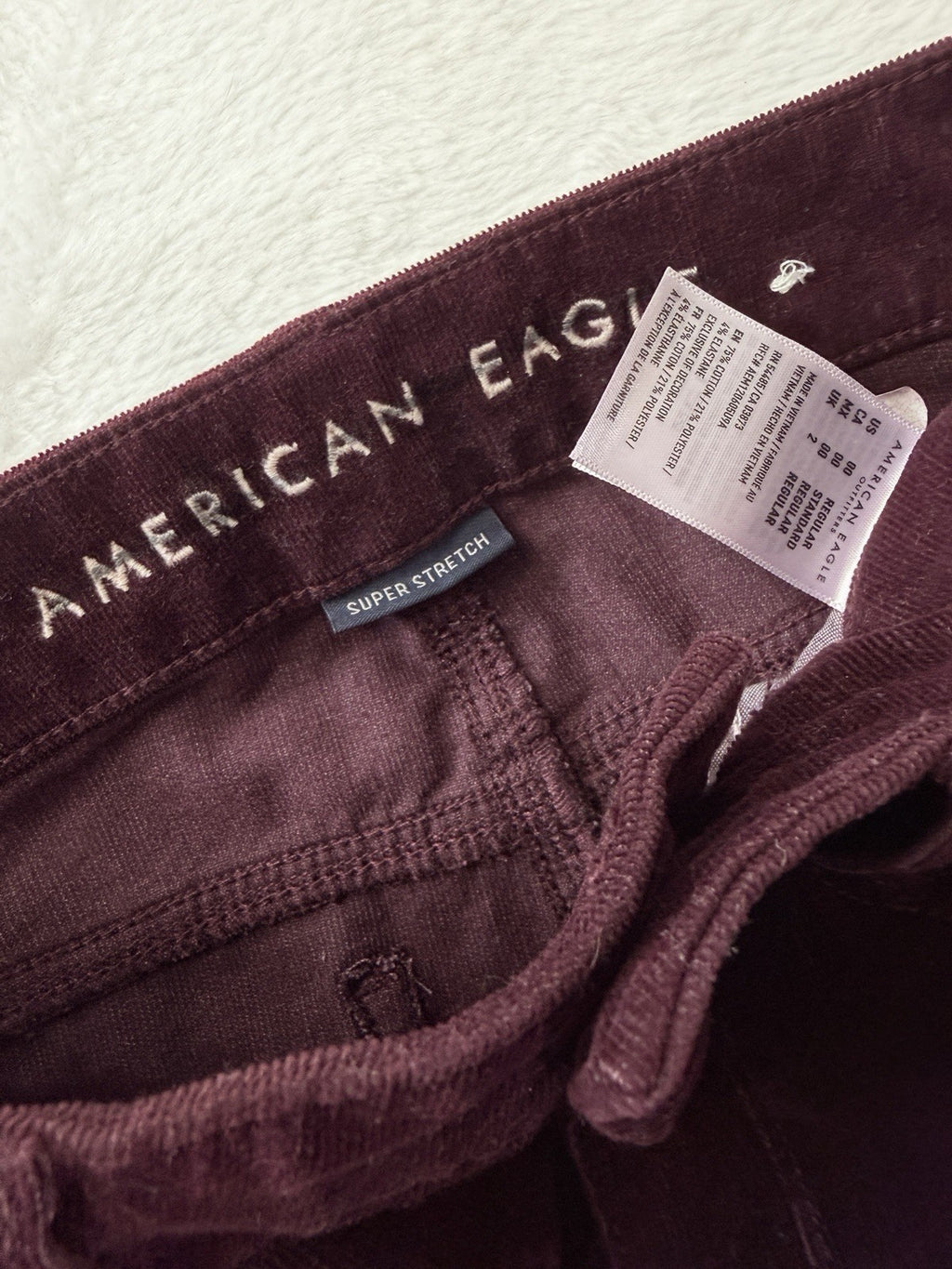 American Eagle Corduroy Pants 00 High Rise Jegging Burgundy Red Womens