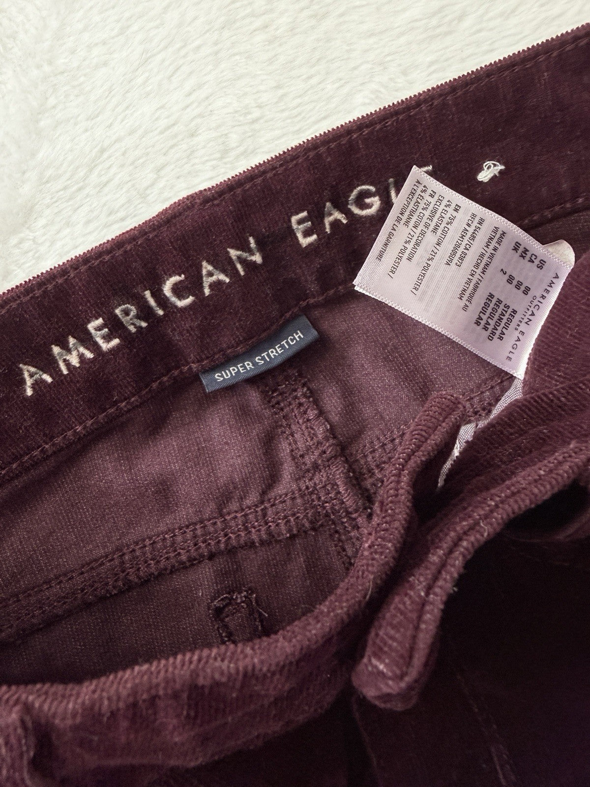American Eagle Corduroy Pants 00 High Rise Jegging Burgundy Red Womens