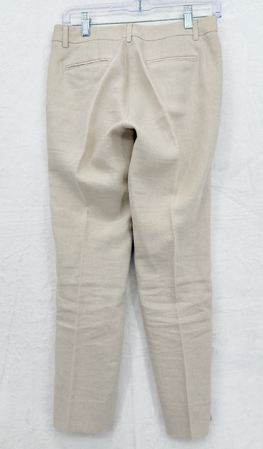 Uniqlo 100% Linen Pants Womens 2 Cropped Beige Tapered Crop Mid Rise Minimalist