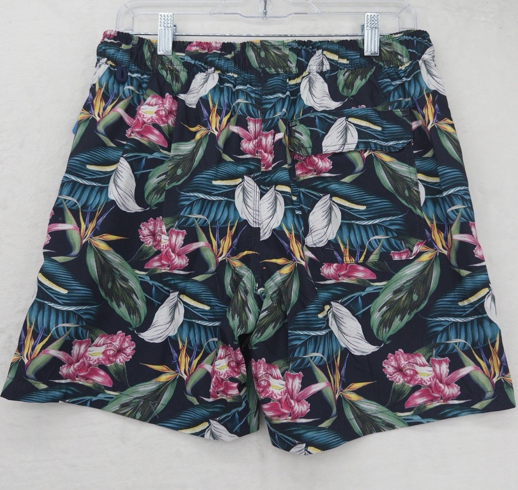 Blue Wave Swim Trunks Medium Mens Black Floral Swimsuit Lined Pockets 6” New