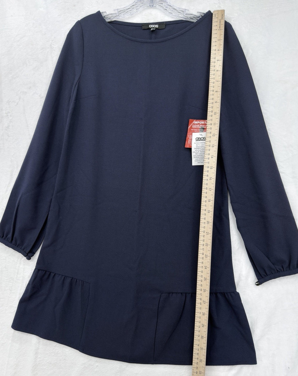 ASOS Mini Dress 4 Navy Blue Long Sleeve Shift Drop Waist Womens NWT