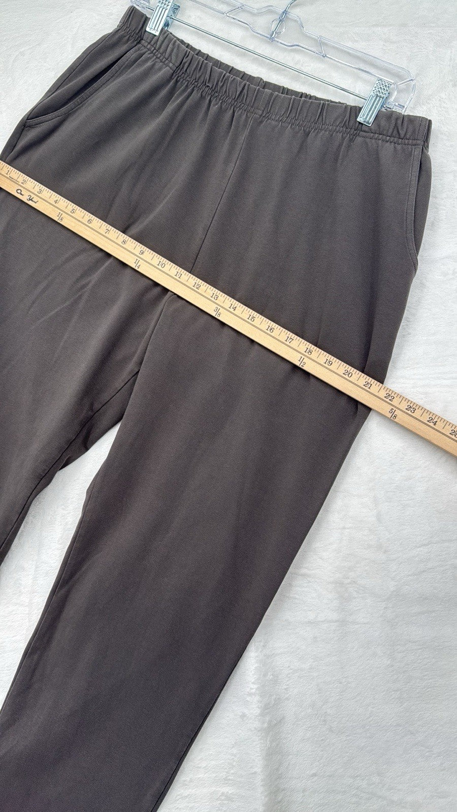 LL Bean Perfect Fit Pants Large Pull On Knit Womens Brown Gray Cotton Stretch