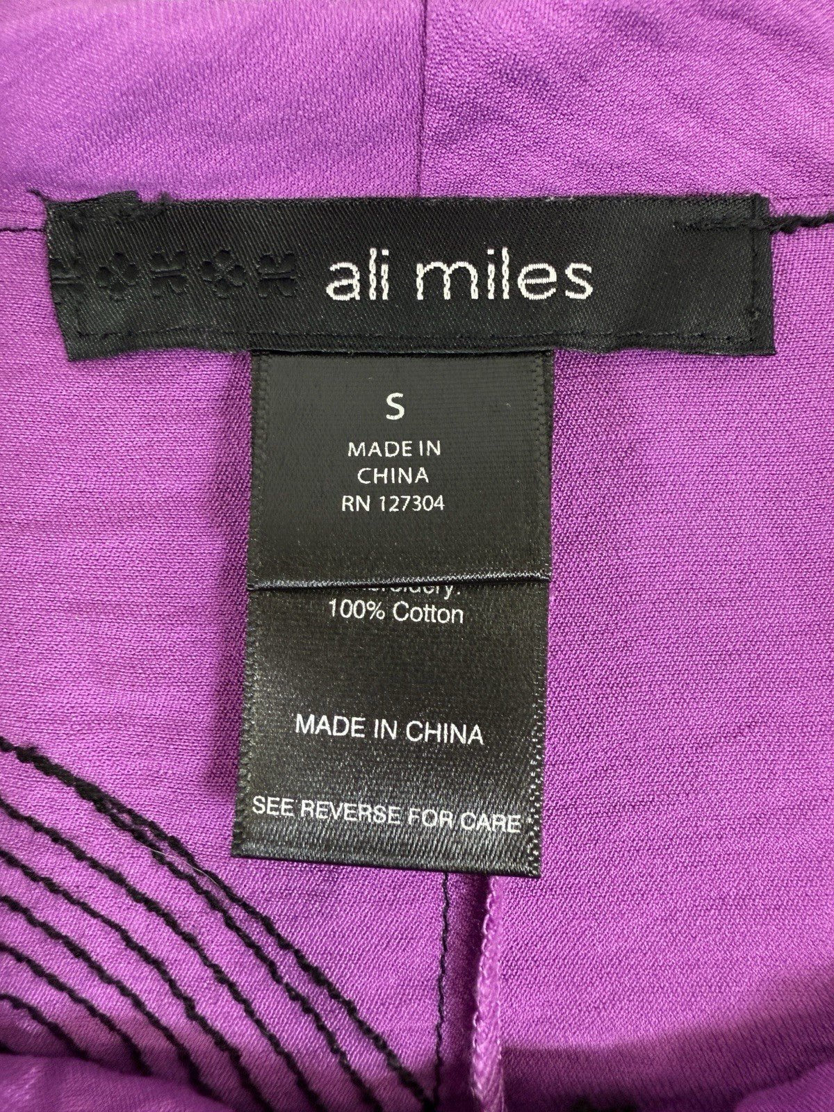 Ali Miles Small Tops With Collar Purple Boho Artsy Womens Tunic Embroidered