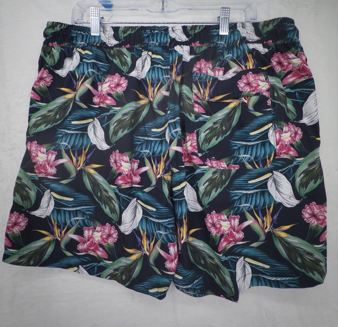 Blue Wave Swim Trunks XXL Mens Black Floral Swimsuit Mesh Lined 6.5” New NWT