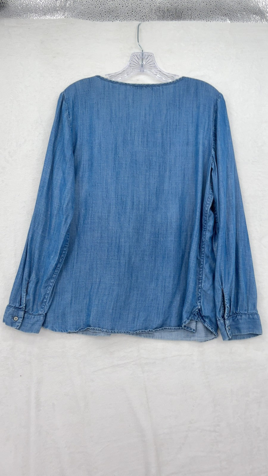 Talbots Top Medium Chambray Blue Blouse Womens Long Sleeve Lace Up