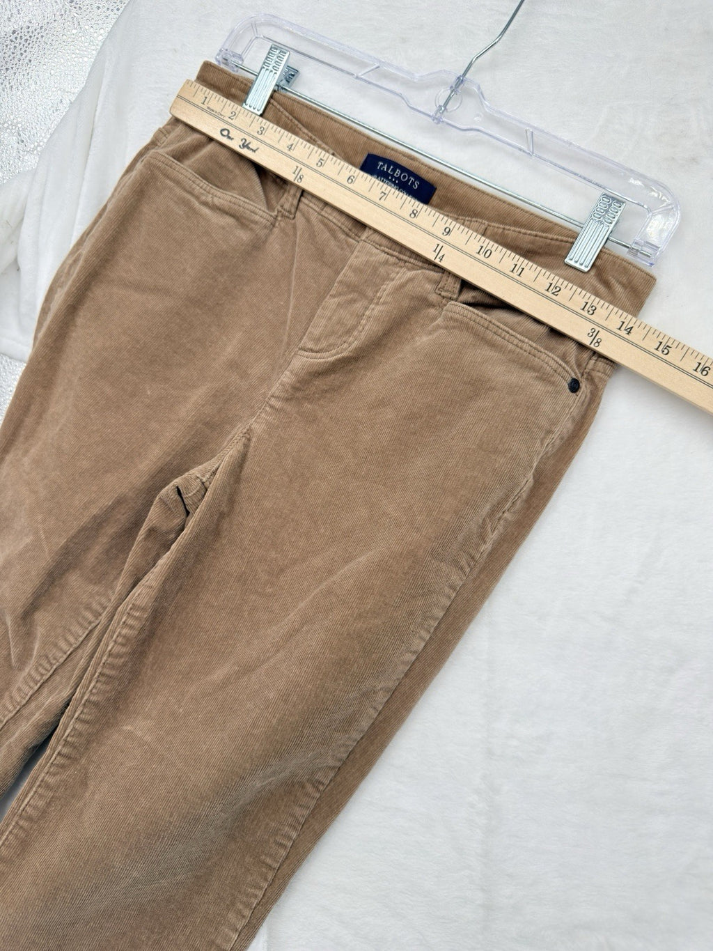 Talbots High Waist Straight Leg Corduroy Pants 4P 4 Petite Womens Camel Beige