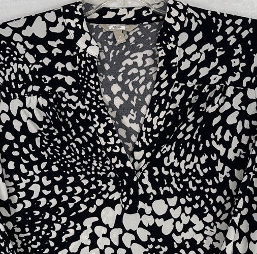 Banana Republic Dress Medium Sheath Black White V Neck 3/4 Sleeve Womens