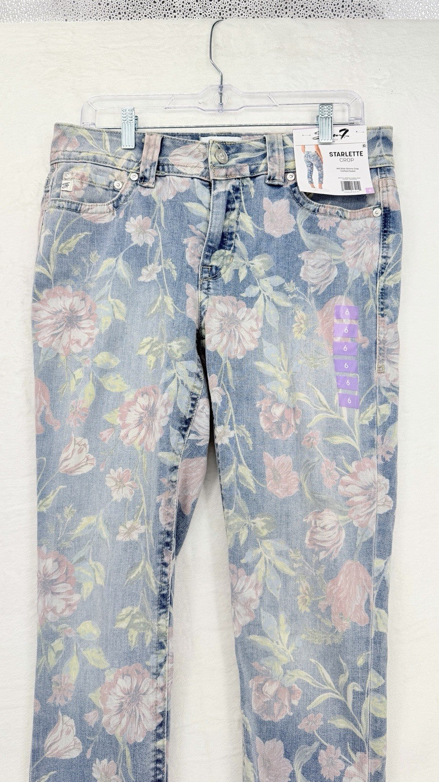 Seven 7 Cropped Jeans 6 Womens Light Blue Floral Print Starlette Crop New