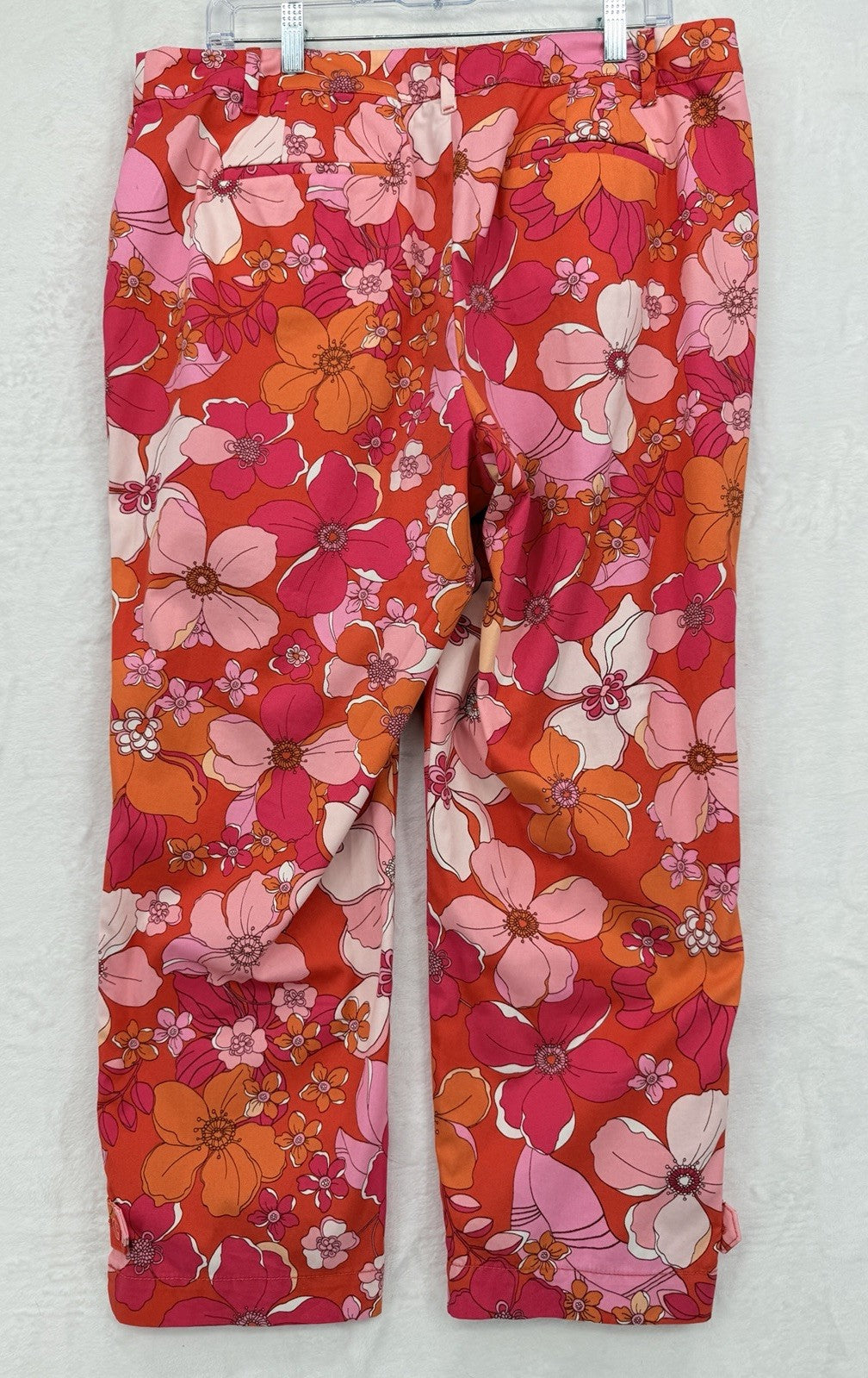 Talbots Perfect Crop Pants 12 Curvy Pink Orange Floral Print Womens