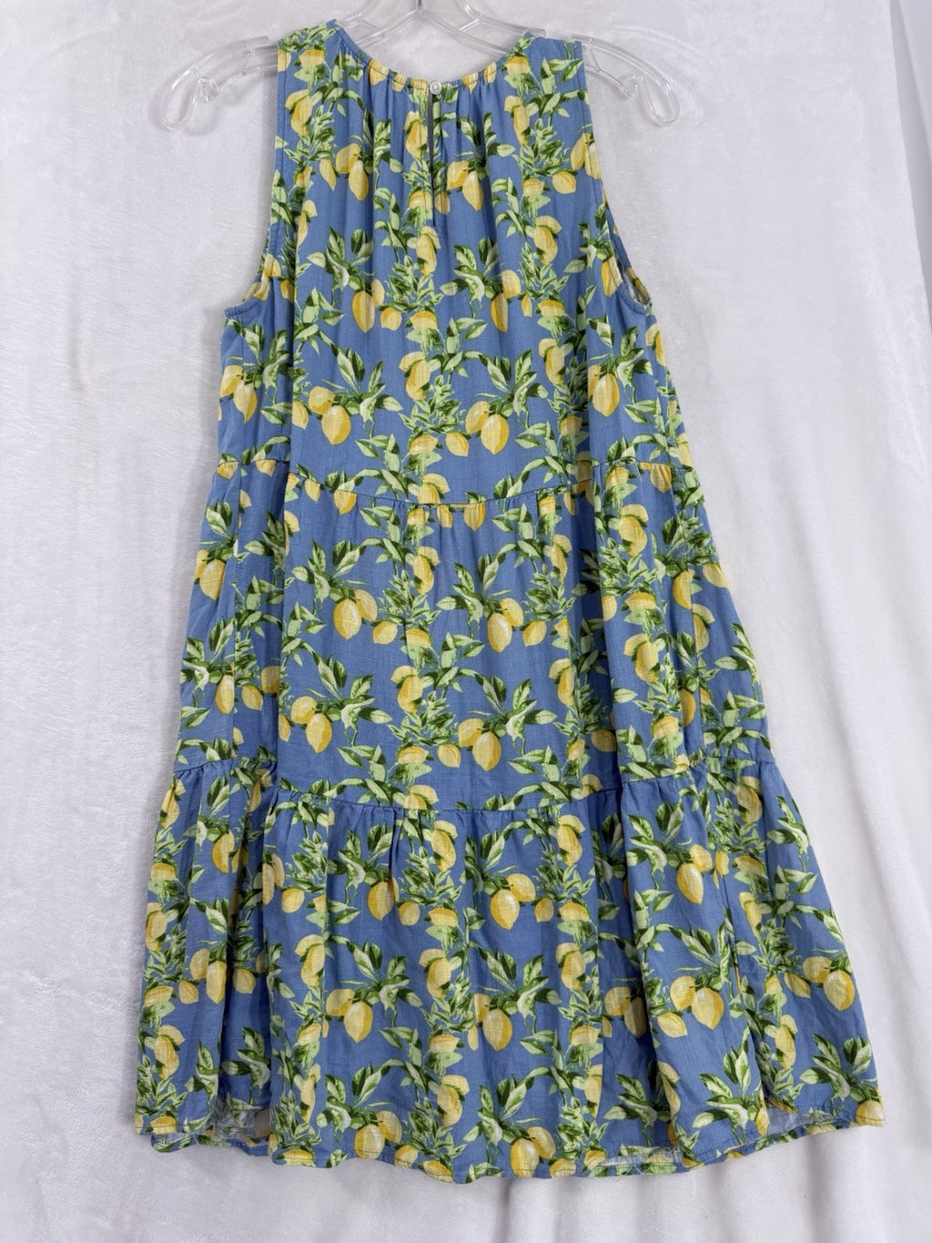 Ann Taylor Loft Dress Medium Linen Blue Lemons Print Sleeveless Shift Womens