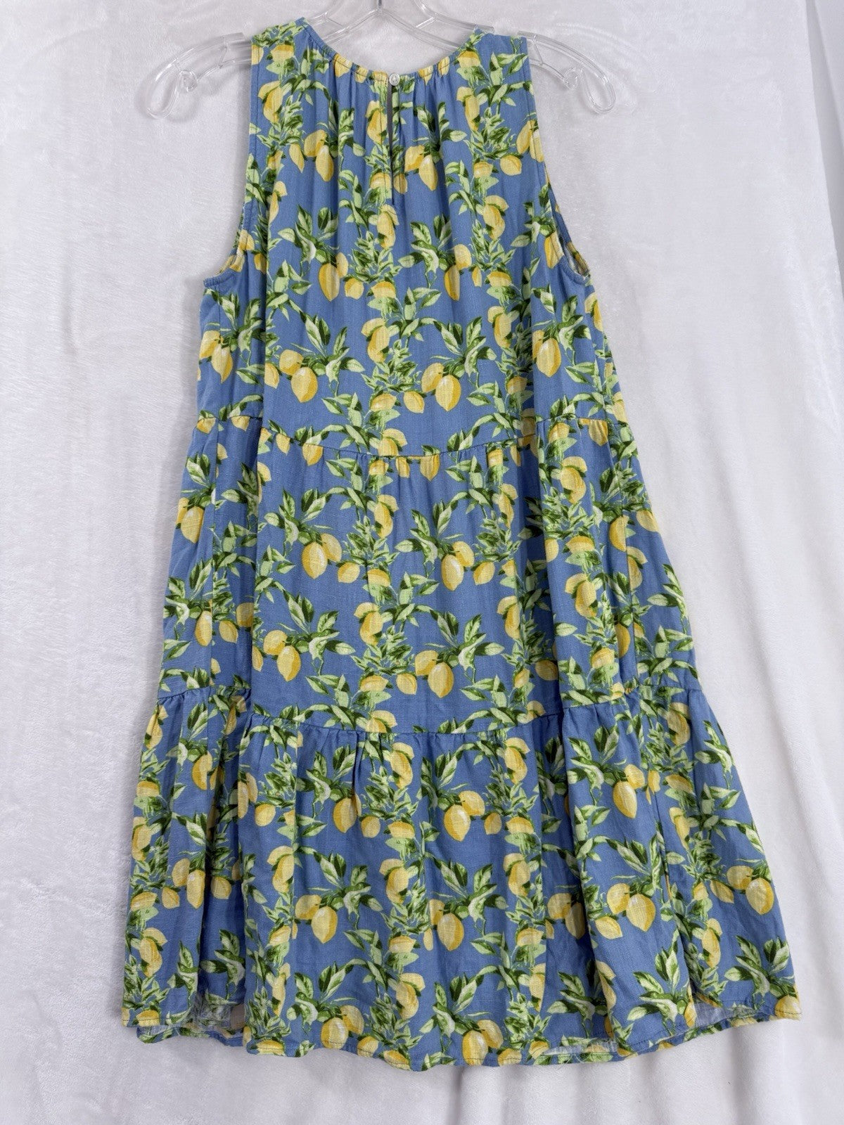Ann Taylor Loft Dress Medium Linen Blue Lemons Print Sleeveless Shift Womens