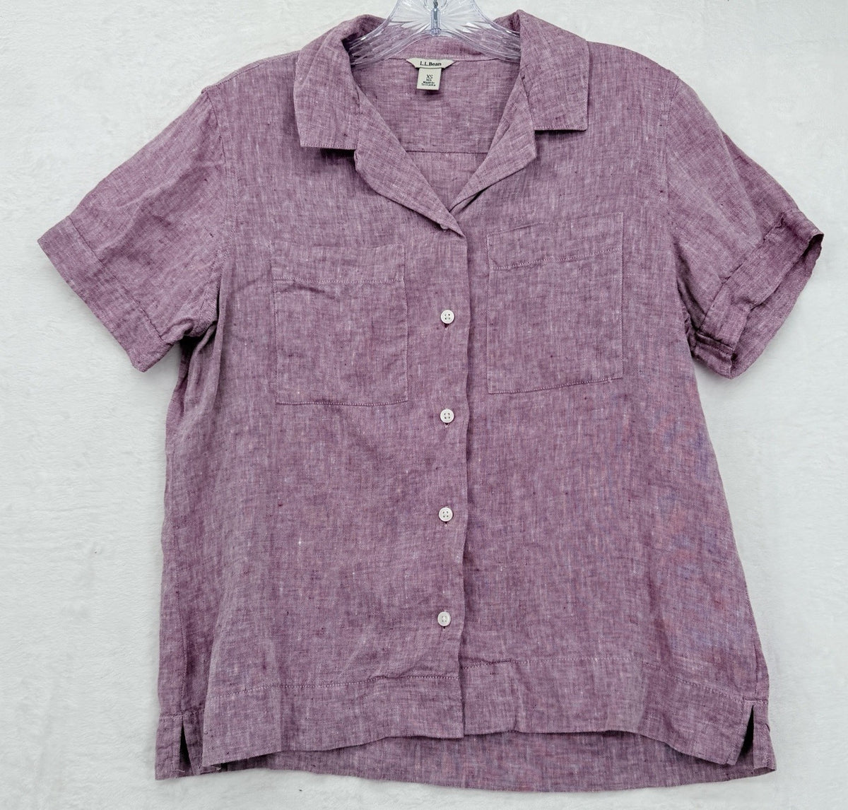 LL Bean 100% Linen Shirt Womens XS Pink Short Sleeve Button Up Top