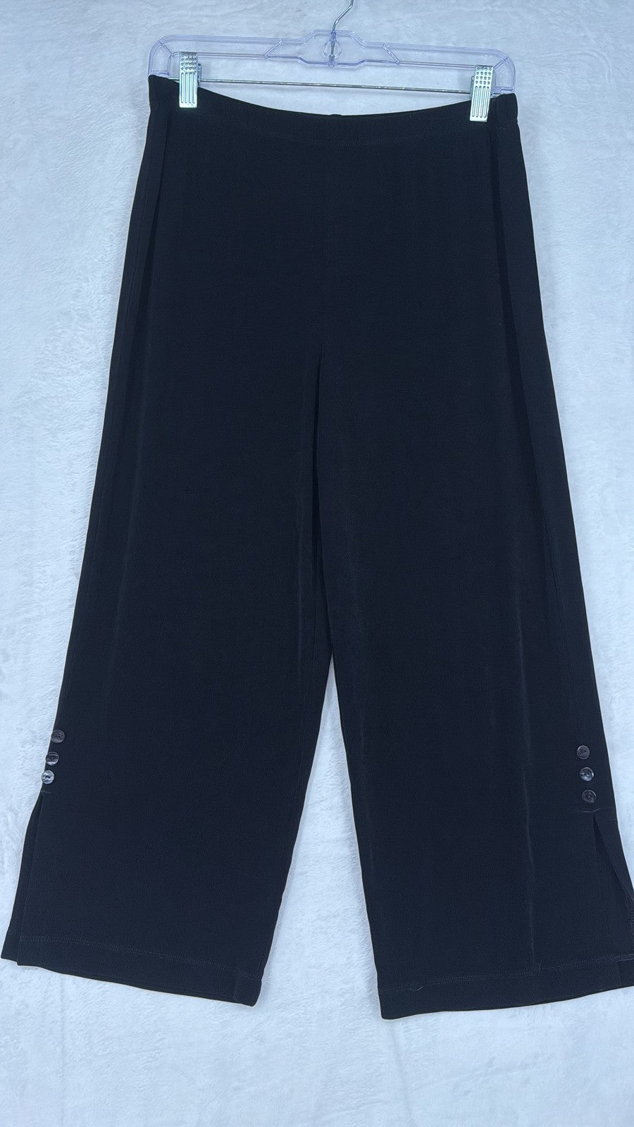 Chicos Travelers Size 1 Wide Leg Capri Pants Medium Womens Black Pull On Acetate